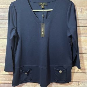 ⭐️ Melissa Paige Petites Navy Blue 3/4 Sleeve Too NWT Medium A2